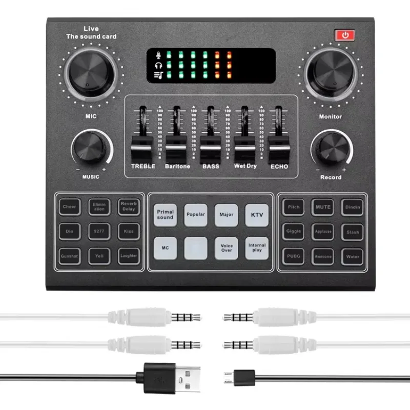 V9 USB Audio Interface Live Sound Card 12 Electronic Tones for Phone Computer Broadcast Recording