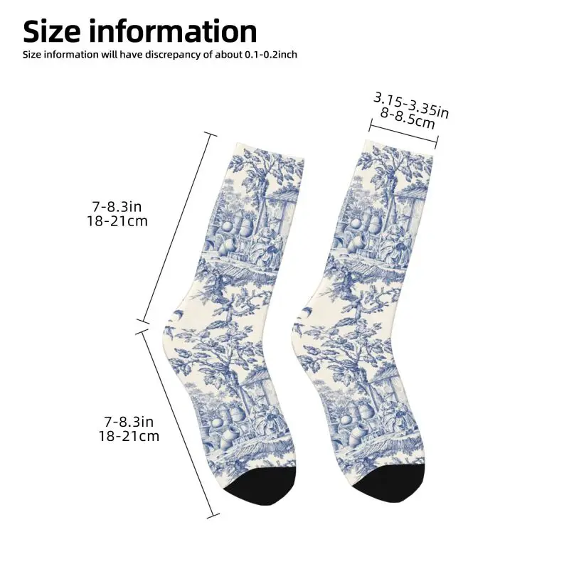 Fashion Mens Toile De Jouy Navy Blue Motif Pattern Dress Socks Unisex Comfortable Warm 3D Print Classic French Style Crew Socks