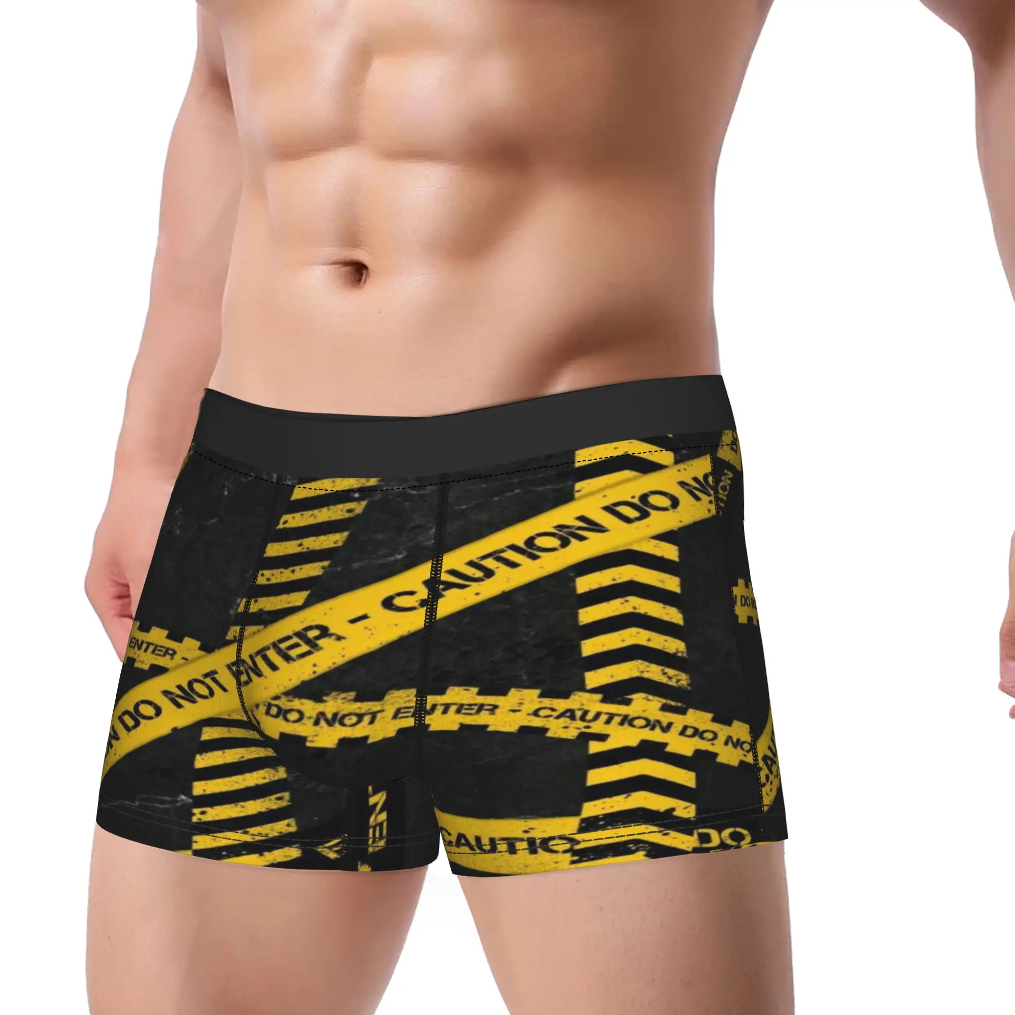 Caution Tape Danger Warning Pattern  Underpants Homme Panties Men's Underwear Print Shorts Boxer Briefs