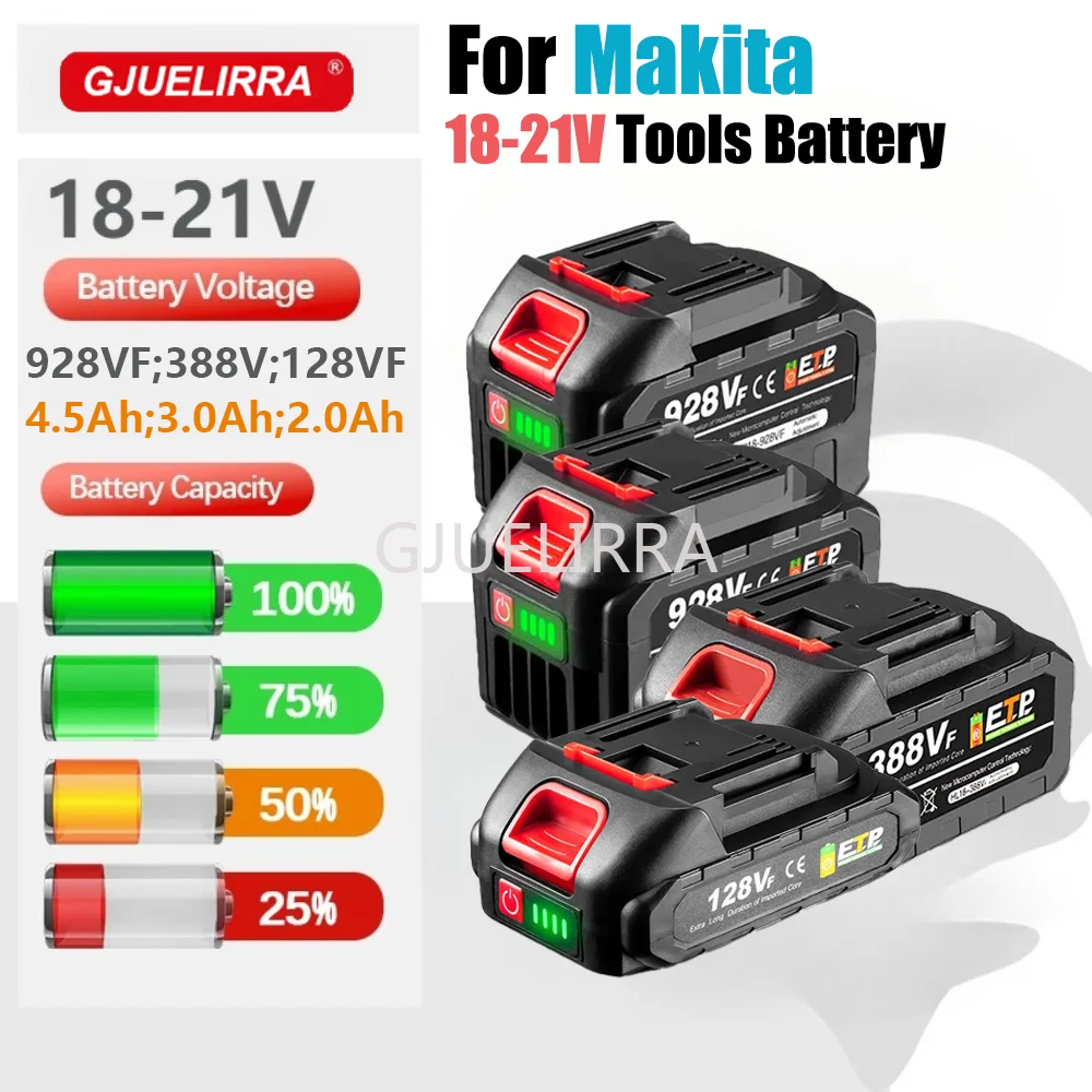 Batterie Lithium-Ion Rechargeable de grande capacité 21V 928VF 4,5 ah 3,0 ah 388VF 128VF pour outil électrique Makita 18V
