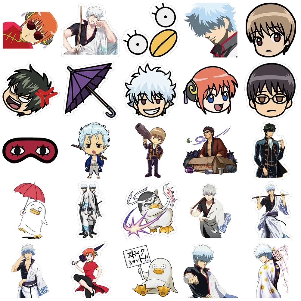 

10/30/50pcs Gintama Cartoon Stickers Sakata Gintoki Anime Decals DIY Skateboard Notebook Phone Car Classic Kids Toy Sticker Pack