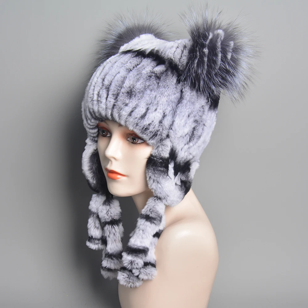 Winter Hats For Russian Women Real Rabbit Fur Knitted Hats Handmade Rabbit Fur Rex Warm High Quality Rabbit Fur Hats