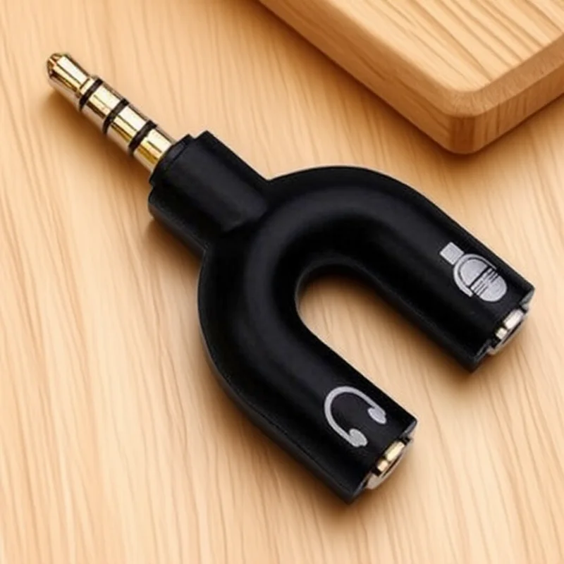 U Type Dual 3.5mm Audio Cable Splitter Adapter for Headphones Microphone 2 in 1 Swivel Connector for Smartphones MP3 MP4