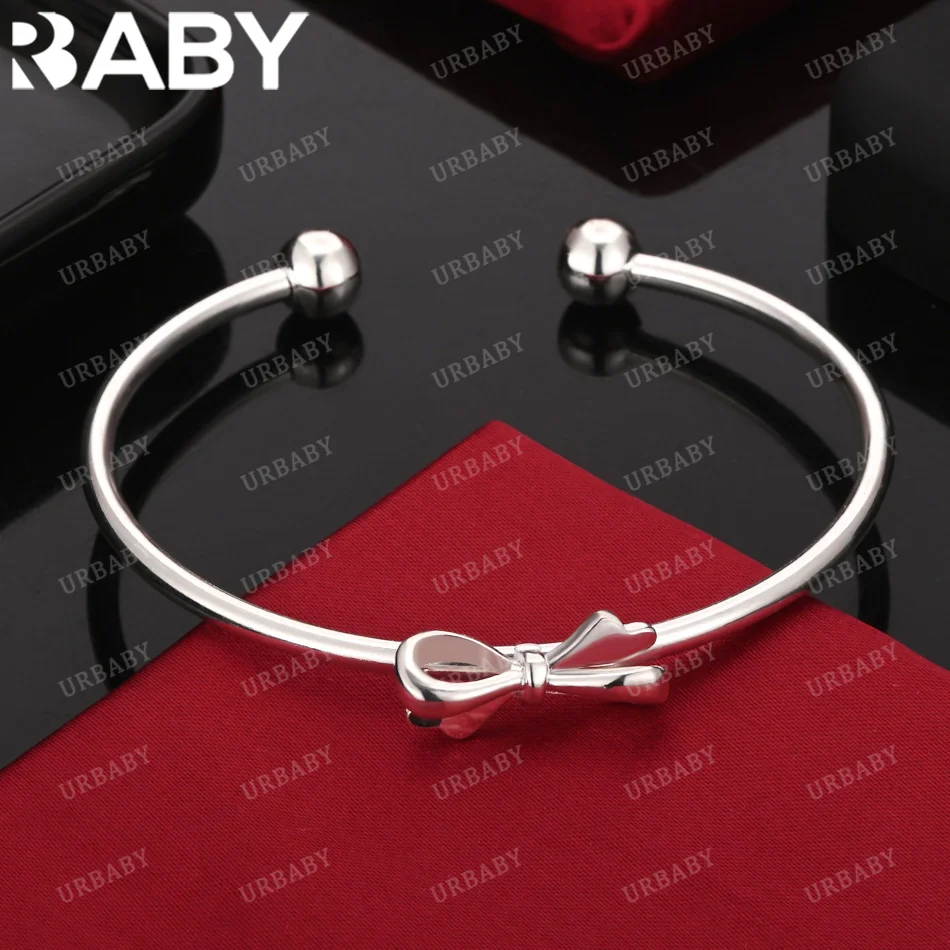 

URBABY браслет из стерлингового серебра 925 пробы, простой браслет с бантом для женщин, ювелирные изделия, модная вечеринка и повседневная одежда