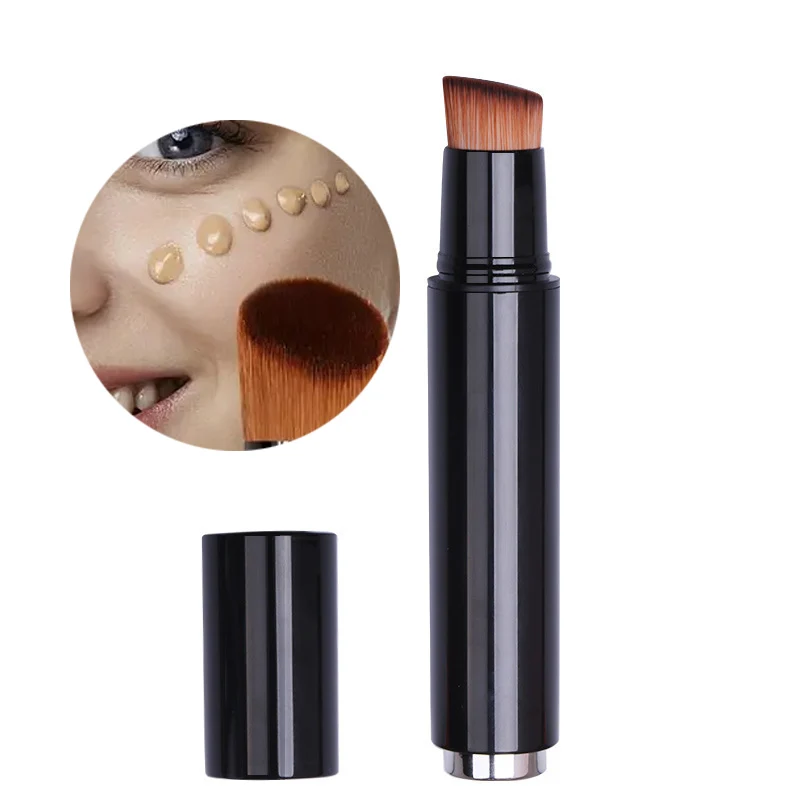 Black Portable Liquid Foundation Brushes Oblique Head Makeup Brushes Power Liquid Blending Brush Comestic Brush Tools with Lid