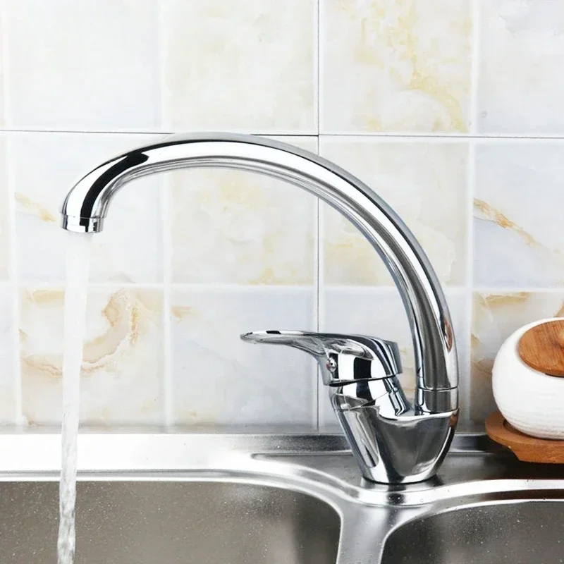 الكروم صنبور المطبخ المنزلية حوض المطبخ بالوعة صنبور حوض خلاط صنبور الماء الساخن والبارد مقبض واحد الحنفية سطح الخيالة مصقول #3