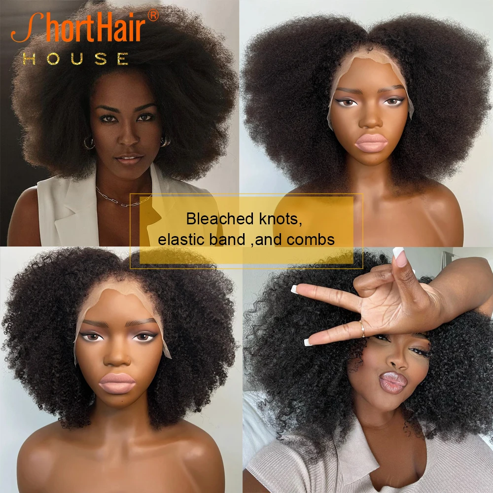 アフロカールフルレース人毛ウィッグ、4Bヘアライン、目に見えない360