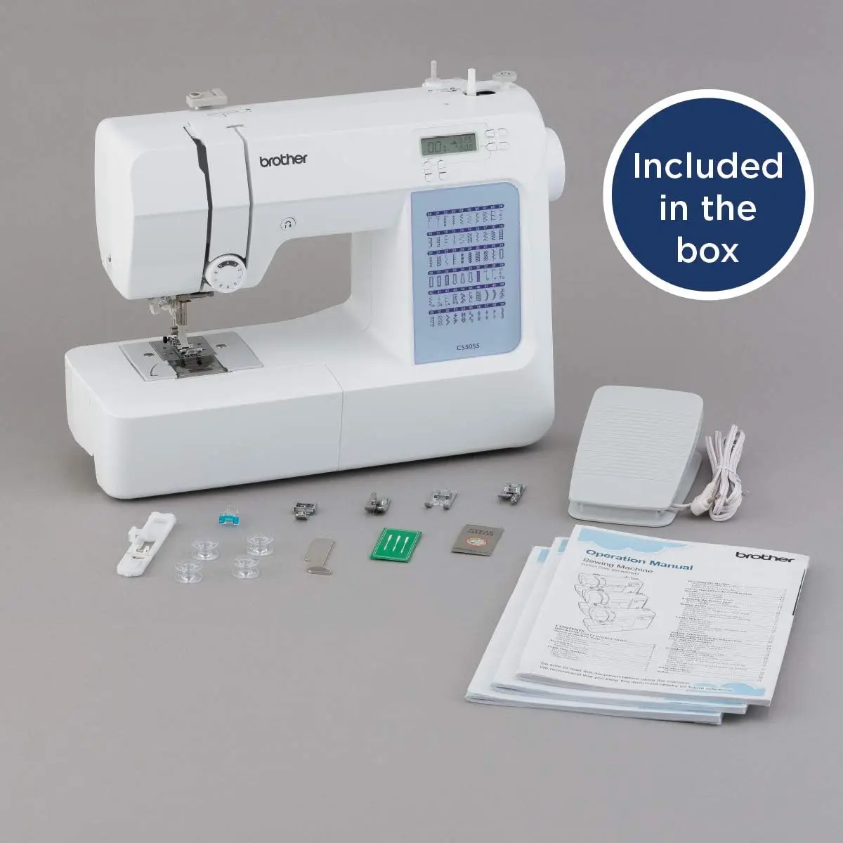 CS5055 Computerized Sewing Machine, 60 Built-in Stitches, LCD Display, 7 Included Feet, White 13.5 Pounds