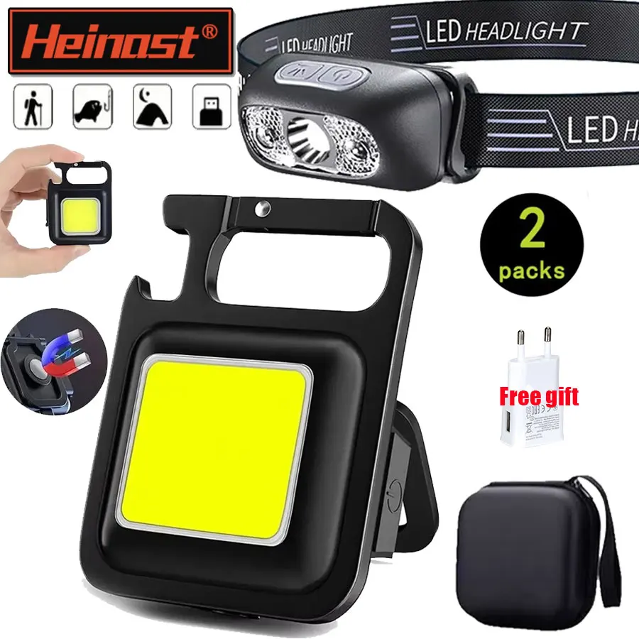 Flashlight Mini Keychain Light Work Light Rechargeable Lamp Super Bright Portable Lanterns LED Sensor Headlamp Fishing Camping