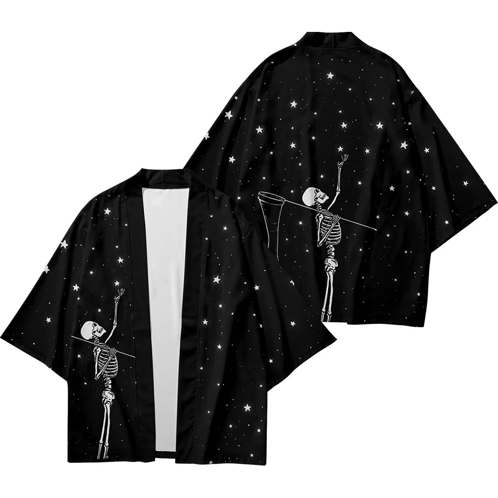 Roupa de rua samurai asiático vestuário japonês impressão tradicional quimono masculino yukata cardigan oversized preto cosplay haori