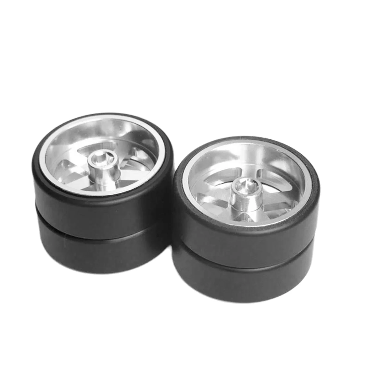 ABJL 4 قطعة عجلات مع قطع غيار الإطارات المطاطية لـ LDRC AE86 RC ترقية أجزاء السيارة ملحقات أسود + فضي