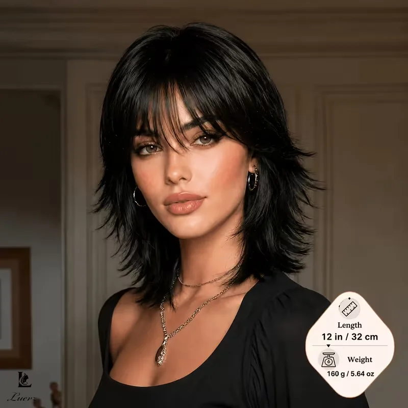 Jellyfish head wolf tail wig for women Short layered hair with upturned bangs Naturally fluffy synthetic fiber full wig