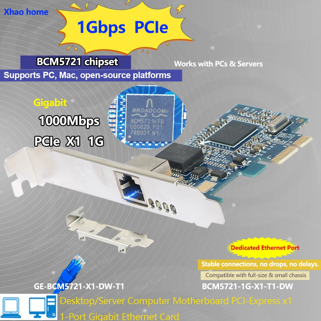 

For Broadcom BCM5721 Gigabit PCI-E X1 Network Card for Server/Diskless - PXE Boot & Teaming Support, 1000Mbps Ethernet Adapter