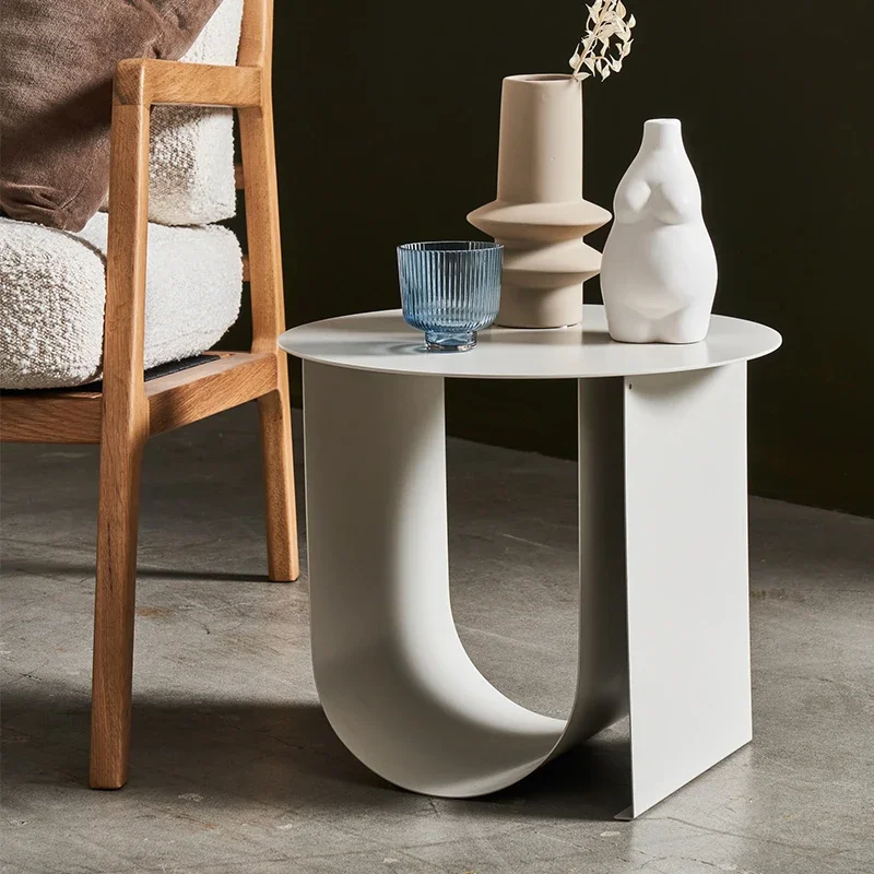 

Nordic Iron End Tables Minimalist Bedside Tea Table with Storage Shelf Modern Living Room Accent Table Space-Saving Corner Stand