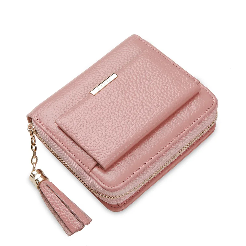 2024 New Tassel Design Genuine Leather Short Wallet for Women Luxury Designer Minimalist Card Wallet Exquisite Gift Box