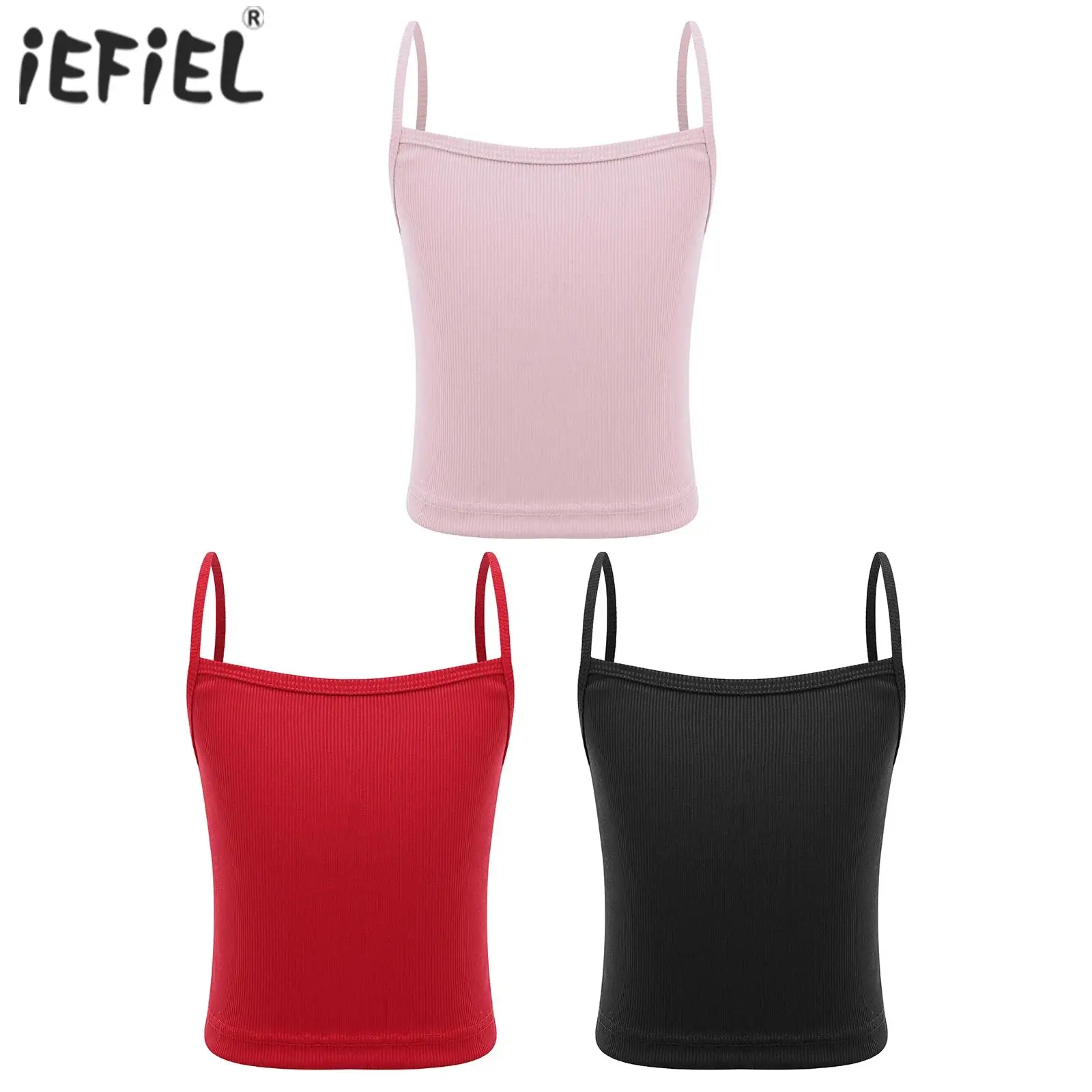 3Pcs Ballet Dance Tops Underwear Kids Girls Ribbed Camisole Undershirt Solid Color Spaghetti Straps Sleeveless Crop Top Vest