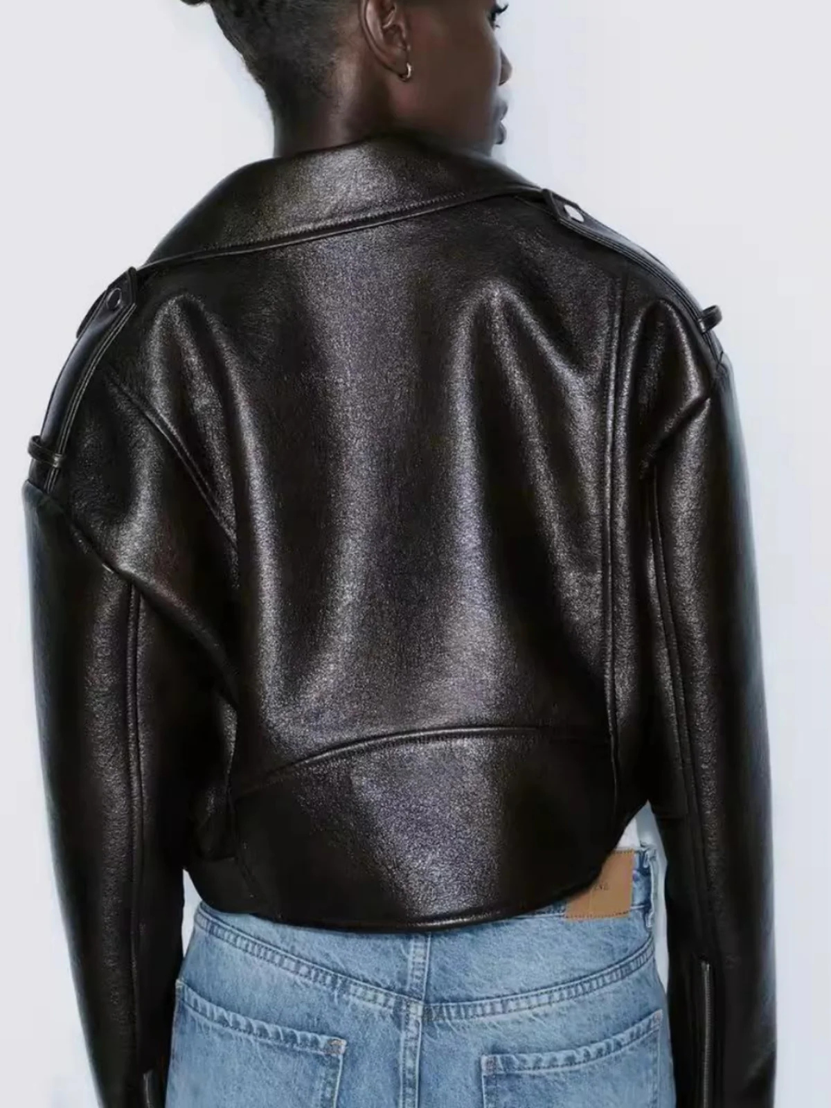 봄 가을 신상 여성 패션 PU 가죽 바이커 스타일 긴 소매 재킷 코트 스트리트 스타일 루즈 핏 지퍼 클로저