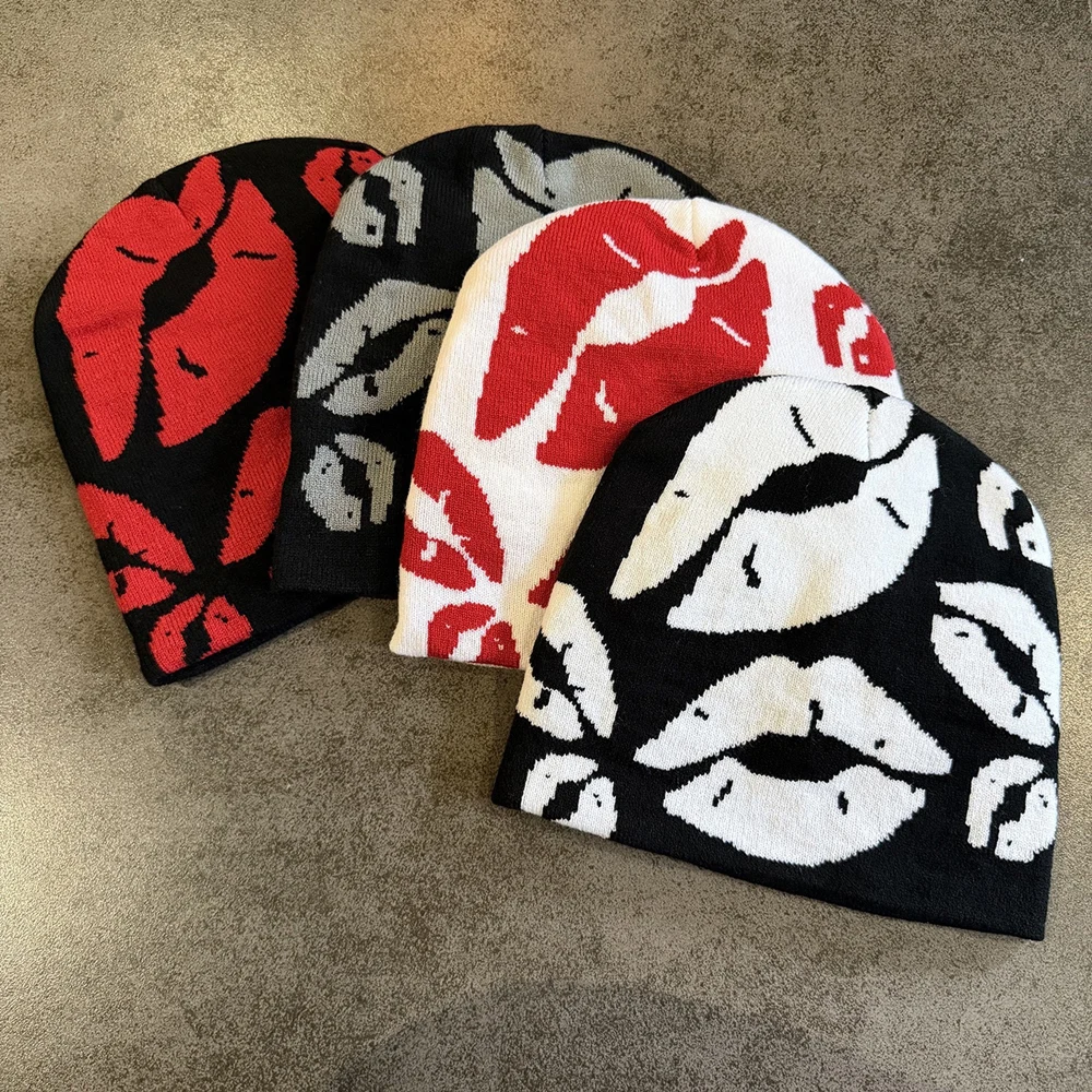 High Quality Hip Hop Lips Graphic Print Casual Cap Outdoor 100%Cotton Winter Warm Hat Retro Stretchable Beanie Men Women