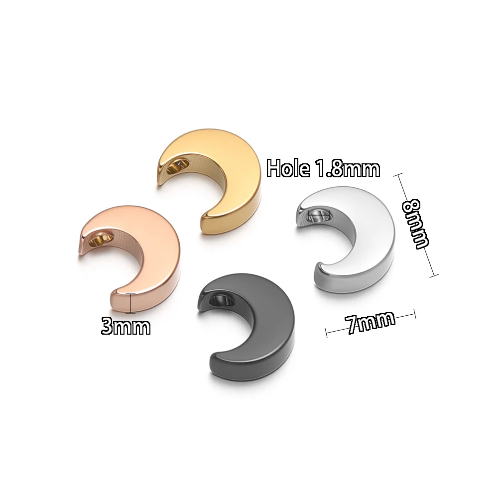 5 Stück Edelstahl-Mondperlen in Goldfarbe, Distanzperlen-Anhänger für DIY-Schmuckherstellung, Armband-Zubehör, Halsketten-Accessoires – Detail 3