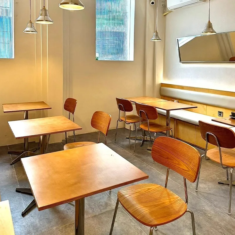 

Retro restaurant table and chair combination dessert cafe ocean board table snack milk tea shop commercial square table round ta