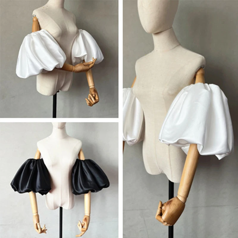 Accessorio per abito da sposa con maniche corte gonfie alla moda chic, maniche da sposa in raso a forma di lanterna rimovibile, maniche da festa da sposa da donna