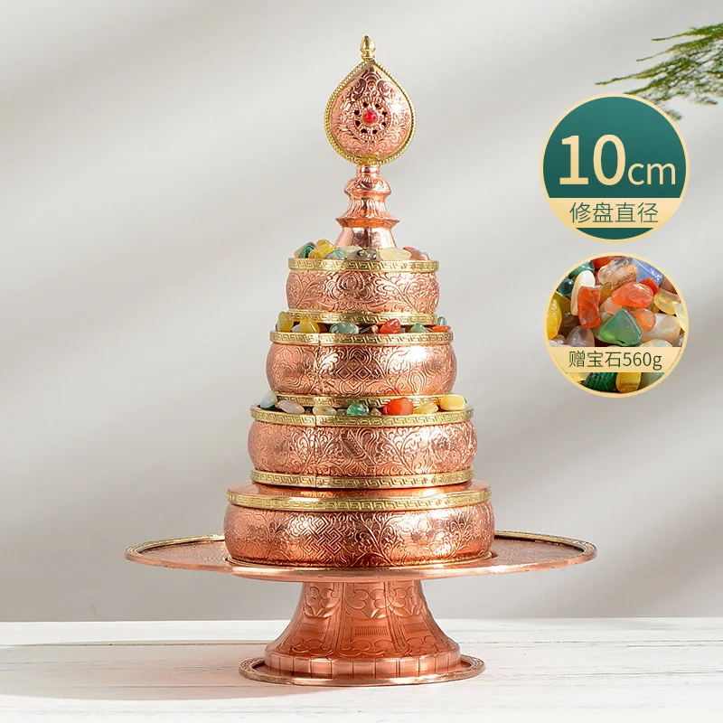 Manjushri altar tray, red copper Manjushri altar, offering tray for Buddha, eight auspicious symbols, Tibetan Buddhist ritual of