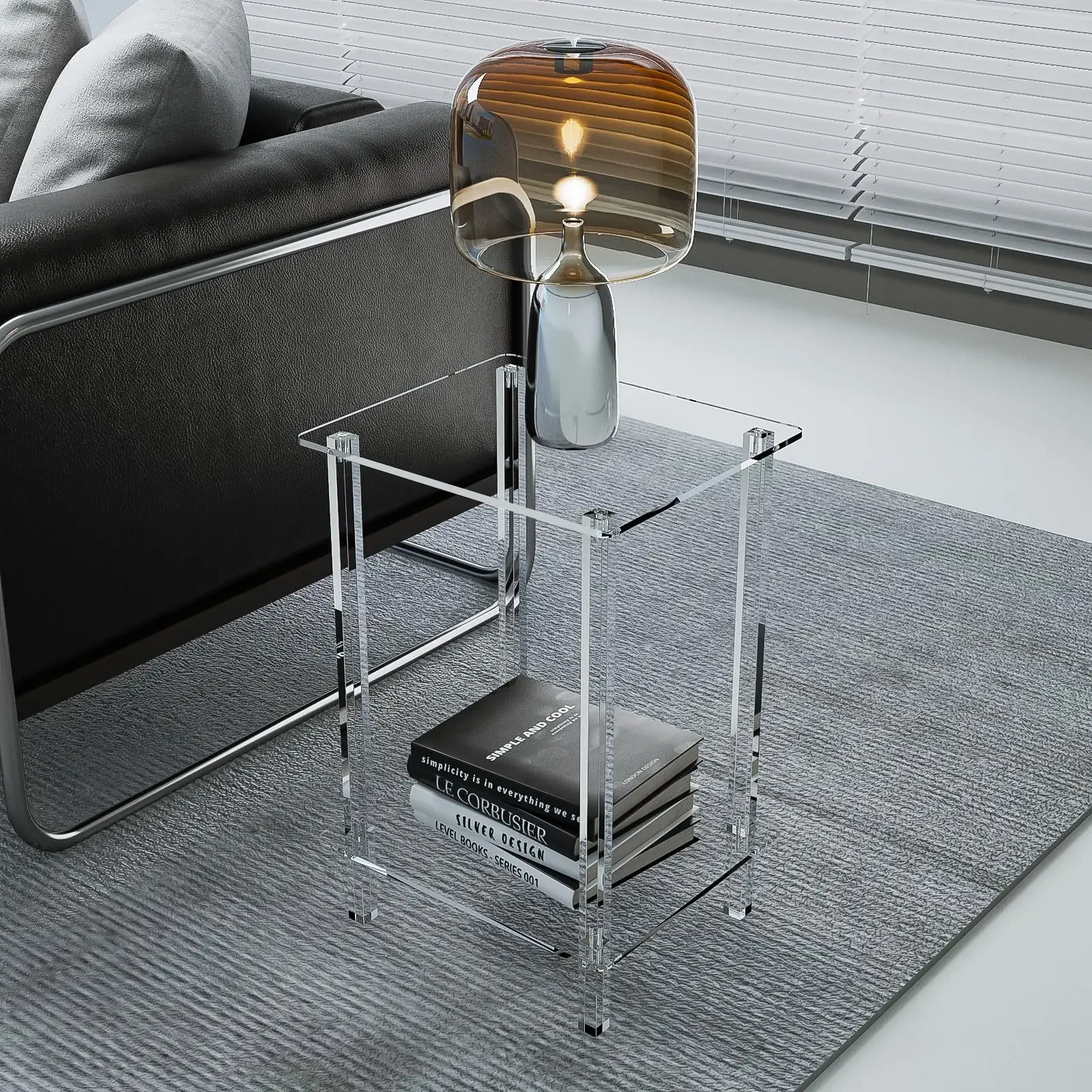 Popular transparent double-layered coffee table, acrylic transparent sofa side table, simple two-layered storage rack