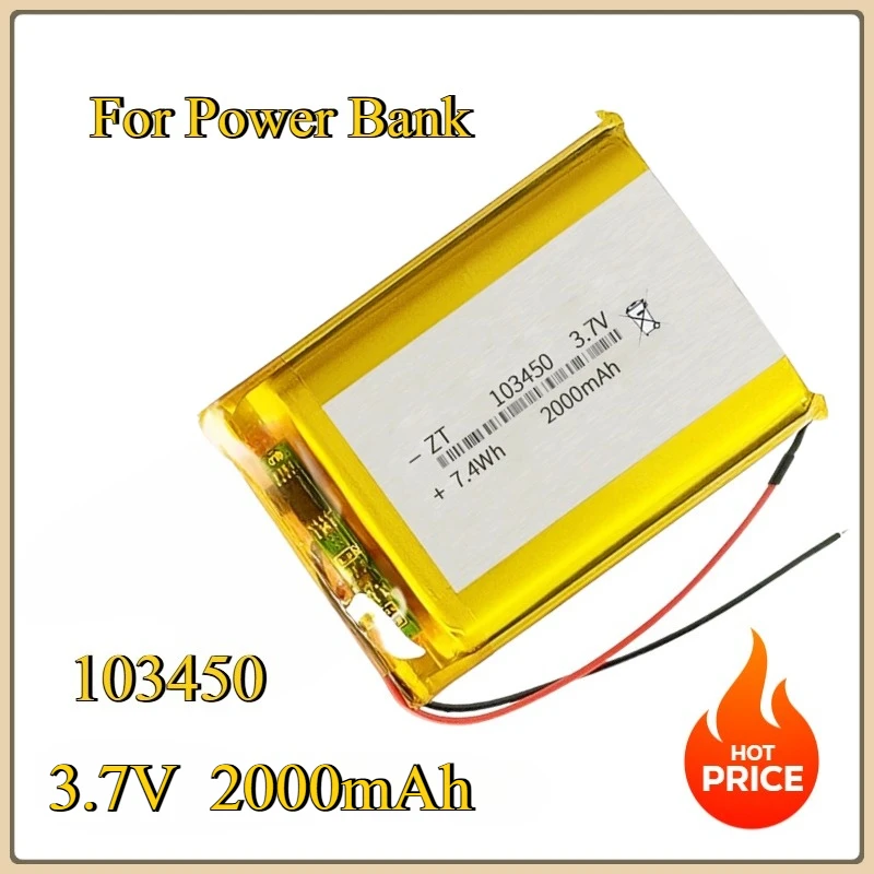 

New 103450 5Pcs 3.7V 2000mAh Polymer Lithium Battery Lithium Ion Battery For Power Bank GPS Real Capacity