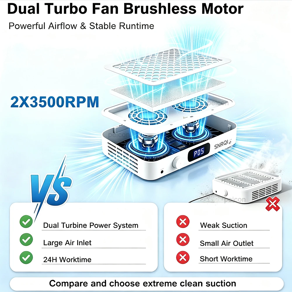 Nail Dust Collector 3500RPM Powerful Nail Dust Extractor for Manicure Dual Fan Nail Dust Vacuum Cleaner With Remove Paper Filter