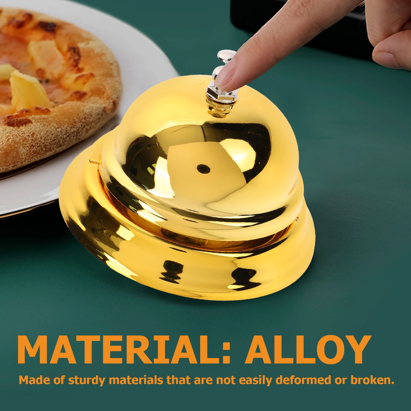 

Practical Metal Desktop Bell Clear Loud Ring Press Button Ideal Reception Kitchen Bar Bells Dumbbell Ding Call