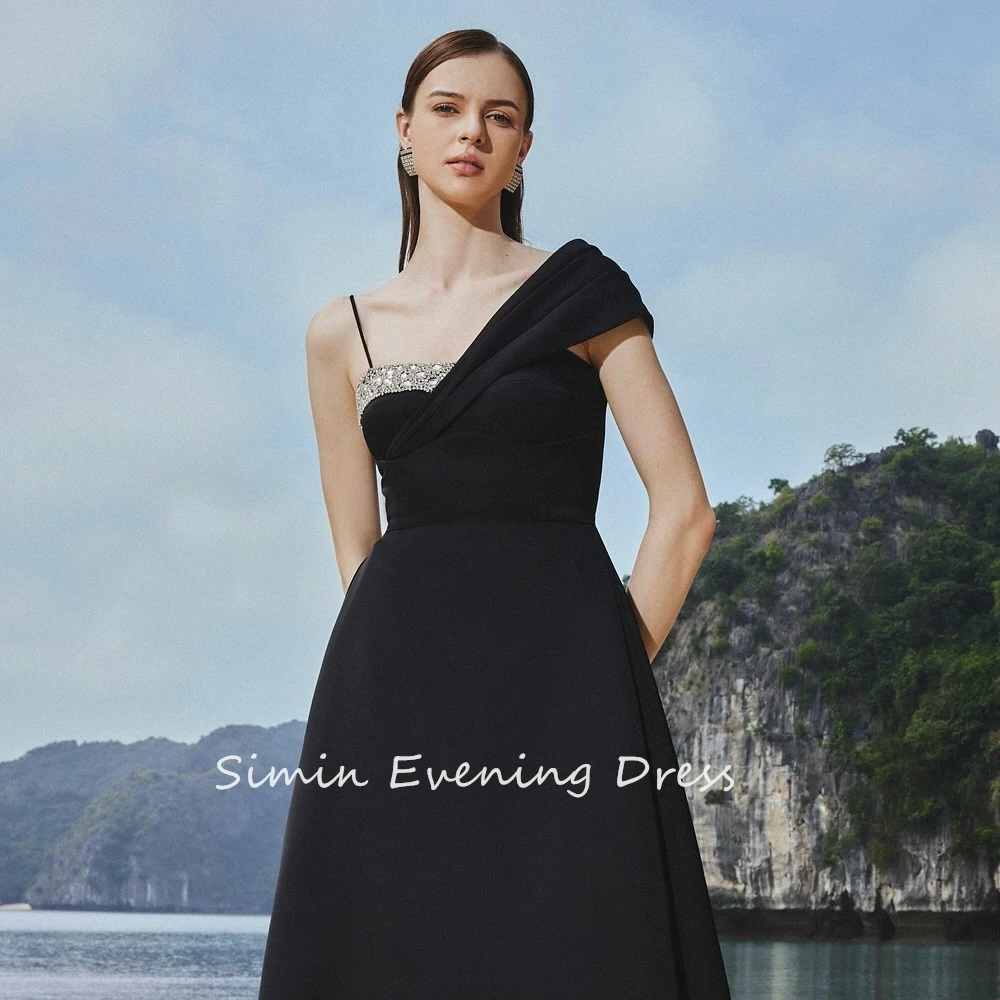Simin 여성용 맞춤형 구김 원숄더 비즈 A라인 사우디 반팔 무도회 가운, 이브닝 파티 드레스, 2024