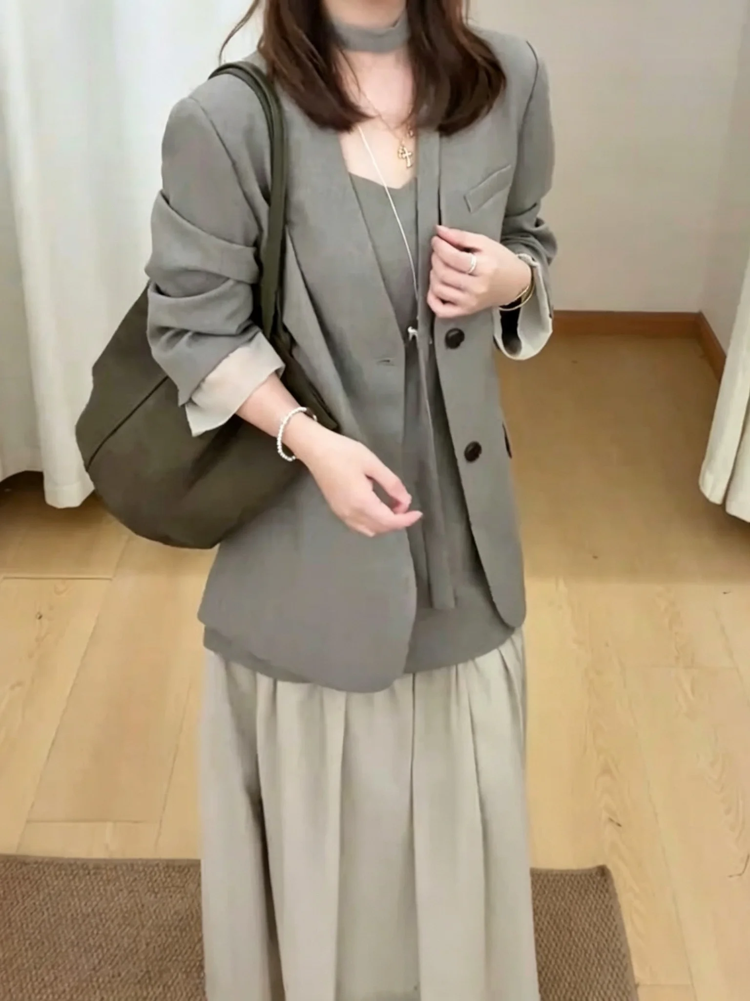 plus Size Women's Suit Jacket And Halter Dress Two Piece Set Luxury Casual Style Autumn Fashion plus Size MM Money Style