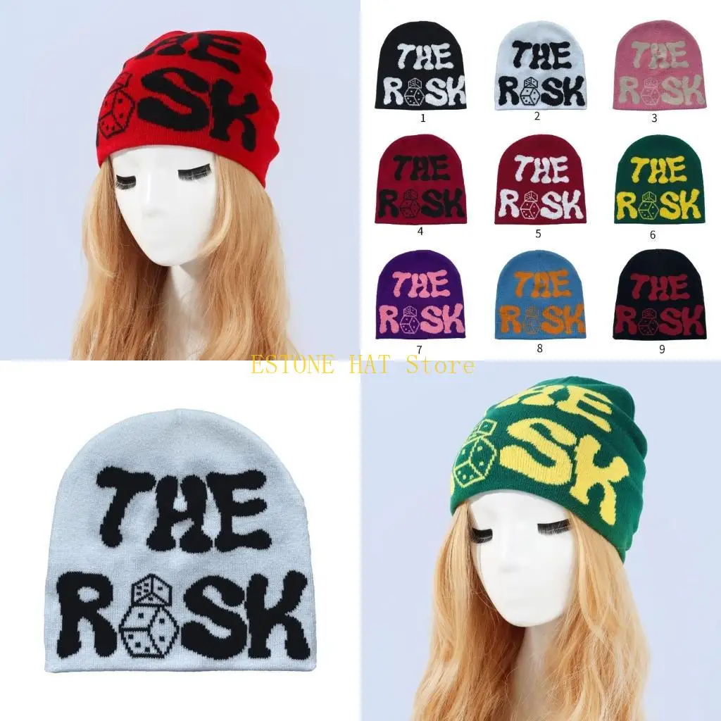

49MF Adult Knit Letter Pattern Hat Outdoor Windproof Handmade Embroidery Hat for Girl