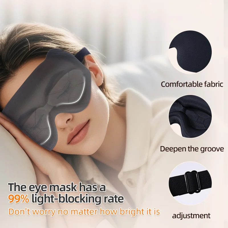 3D Deep Cup Sleep Eye Mask Zero Pressure 100% Light Block Memory Foam Blindfold Adjustable Strap Travel Nap Sleeping Eyepatch