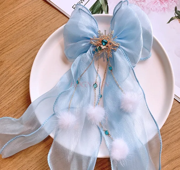 Children's New Princess Bow Ribbon Hairpin Girls' Snowflake Pendant Hairpin