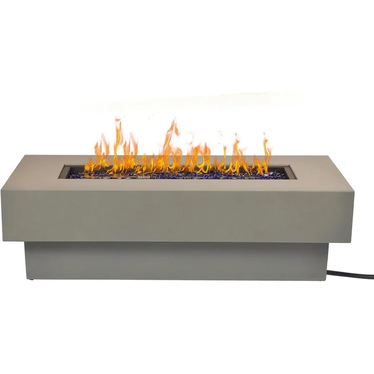 Outdoor Low Profile Fire Table, 48-inch Rectangle Propane Gas Fire Pit Table, 50,000 BTU Modern Firepit w/Lid, Fire Glass