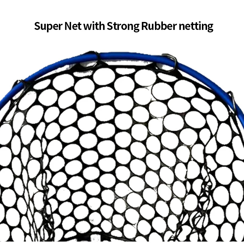 Rubber Fishing Landing Net Blue Aluminum Alloy Super Strong Wear Resistance Silicone Mesh Casting Landing Net for Fly Fishing