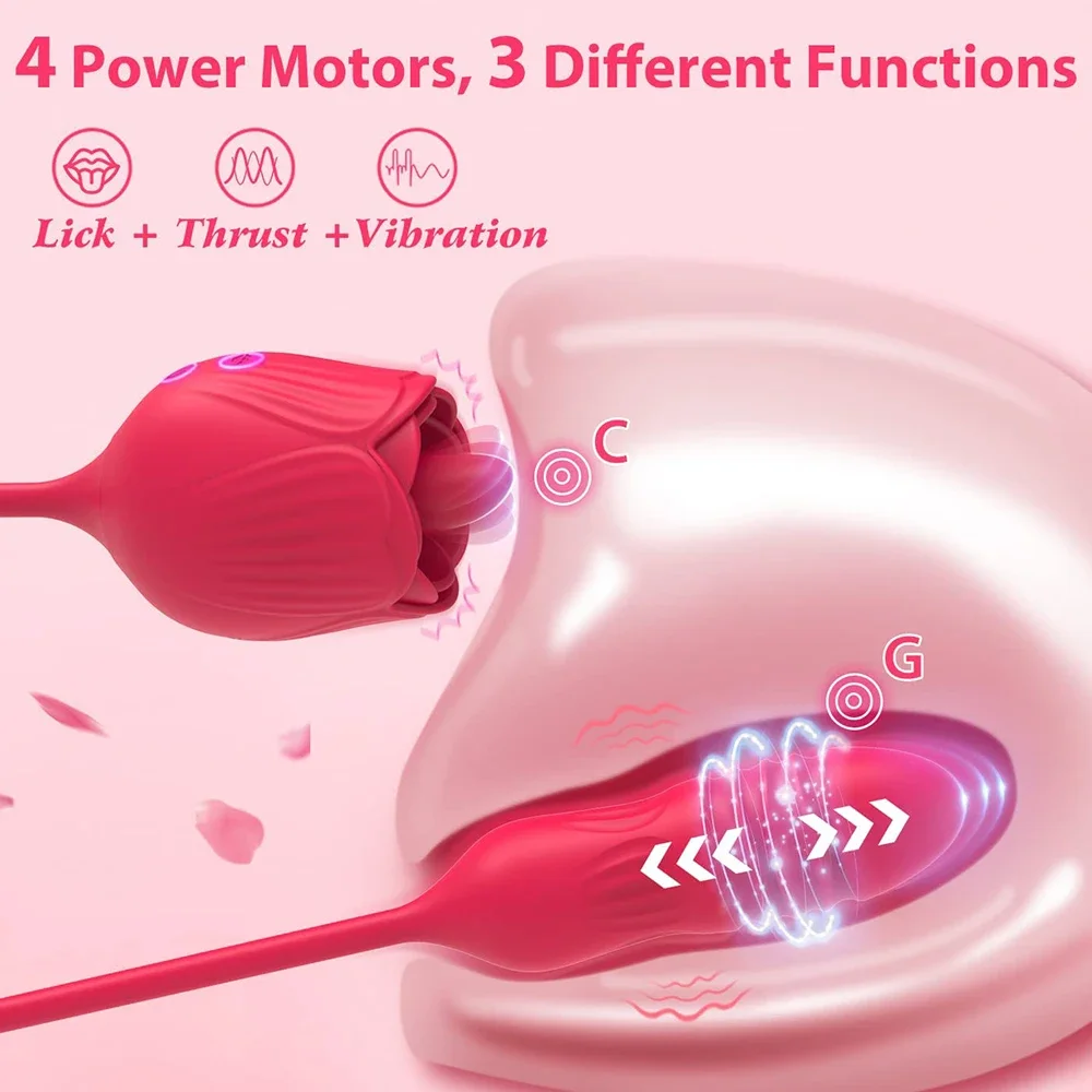 Rose-Toy Dildo Thrusting Vibrator for Women Egg Clitoris Sucker Stimulator Tongue Licking Adults Goods Sucking Sex Toys Female