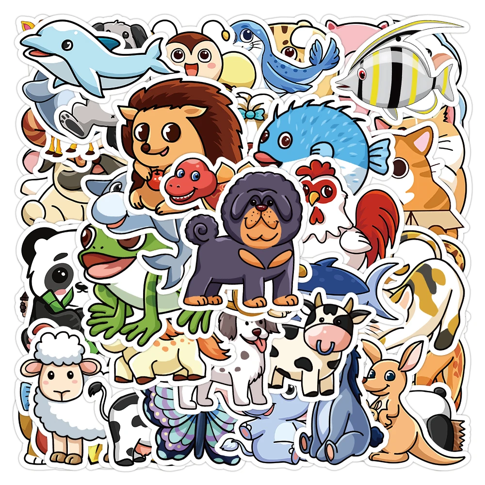 10/30/50PCS Cartoon Zoo Wild Animals Stickers Kawaii Dog Penguin Decals DIY Phone Skateboard Laptop Decals Sticker for Kids Toys