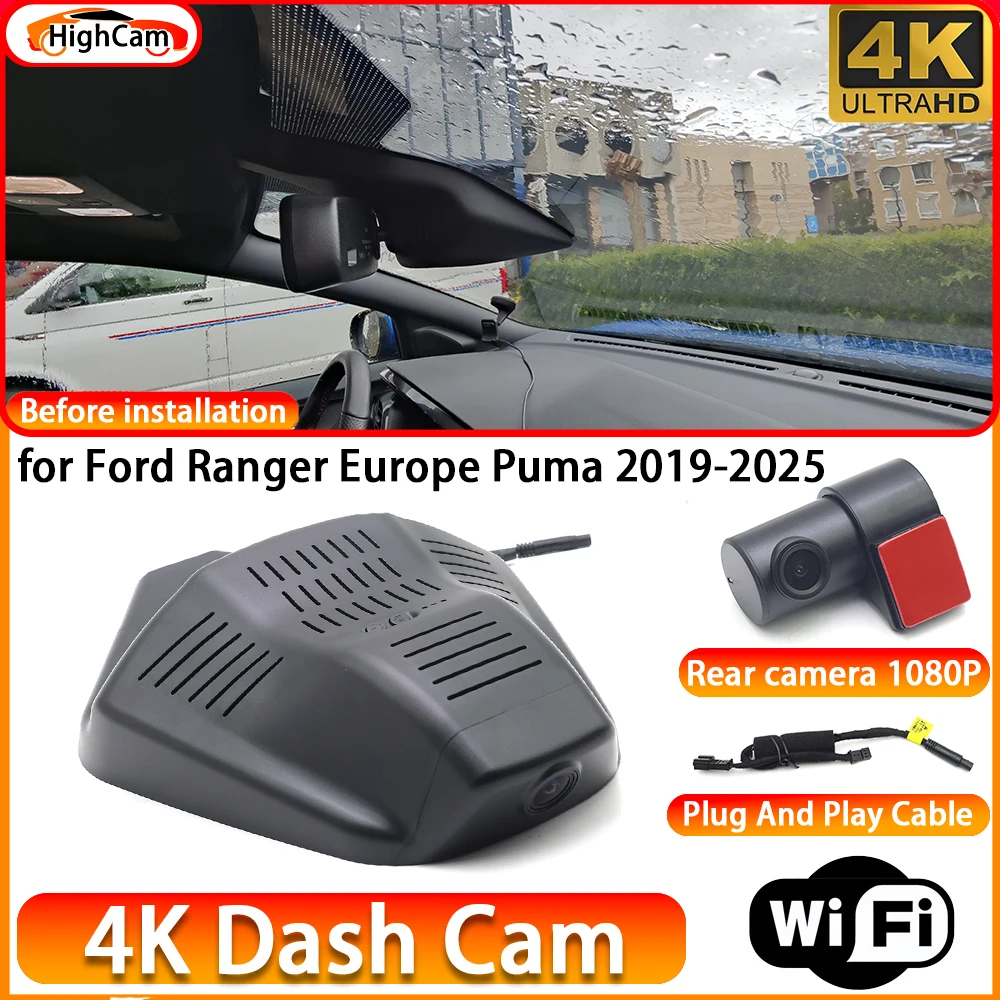 for Ford Ranger Europe Puma 2019-2025 OEM 4K DVR Dash Cam Front Rear Camera WiFi Video Recorder Plug and Play Loop Recording
