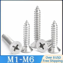 M1 M1.2 M1.4 M1.7 M2 M2.3 M2.6 M3 M4 M5 M6 304 Stainless Steel Cross Recessed countersunk Flat Head Tapping Screws Wood Screw