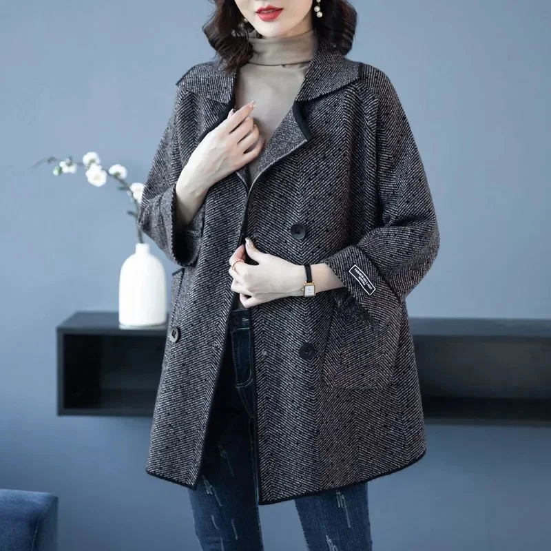 Woolen Coat Women 2024Autumn Winter New Wool Cloth Jacket Loose Western Long Outwear Female High Quality Large Size Overcoat Top