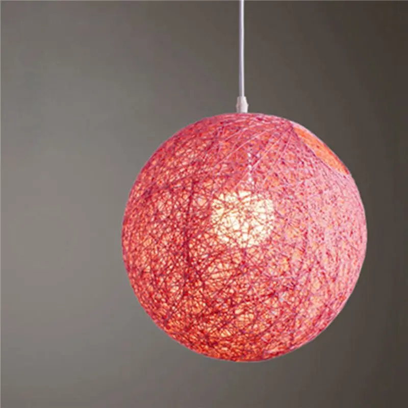 2X Pink Bamboo, Rattan And Hemp Ball Chandelier Individual Creativity Spherical Rattan Nest Lampshade