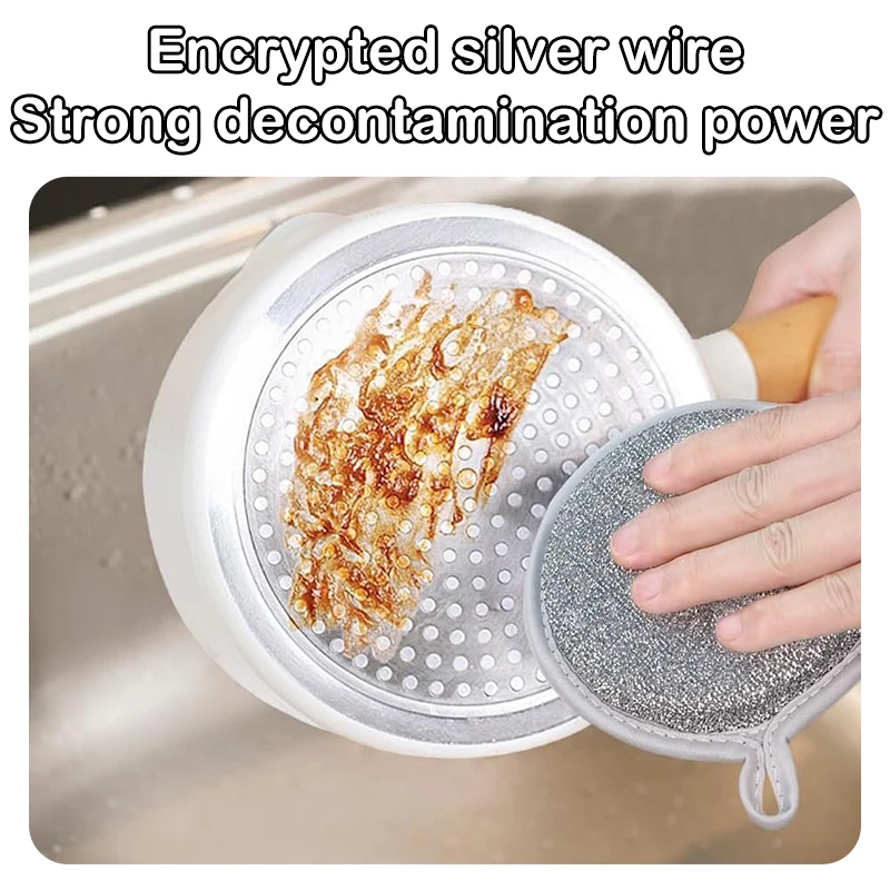 Double Side Dishwashing Sponge Dish Washing Brush Pan Pot Dish Wash Sponges Reusable Silver Wire Scouring Pads For Kitchen Clean