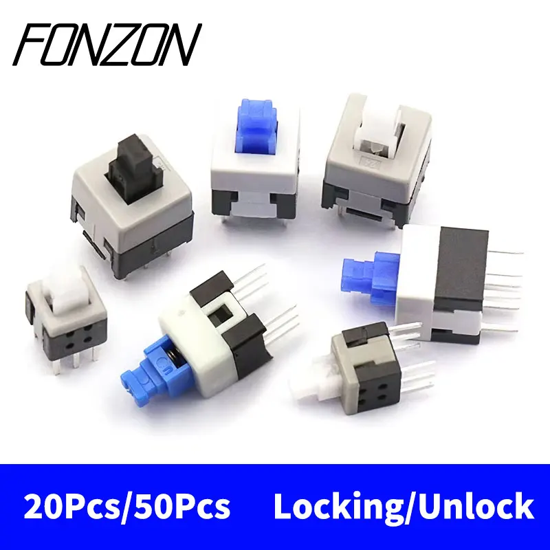 20/50 PCS Self Locking / Unlock Push Tactile Power Micro Switch 6 Pin Button Switches 5.8x5.8 7x7 8x8 8.5x8.5mm