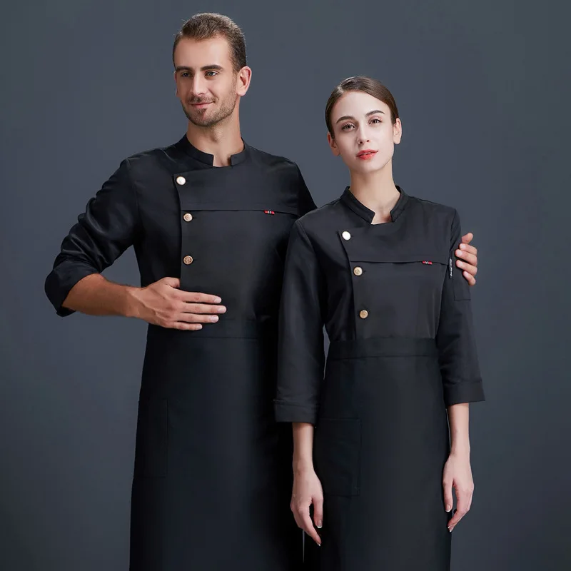 Chef Uniform Long-Sleeve Working Clothes Men's Women's Autumn and Winter Clothing Hotel Restaurant Coffee Shop Kitchen Waite