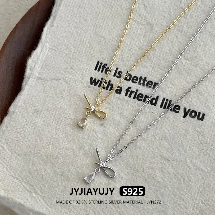 

JYJIAYUJY 100% цельное оригинальное ожерелье из стерлингового серебра S925, 45 см, цепочка с узлом-бабочкой, ювелирное изделие с каплями воды, подарок на каждый день JYN272