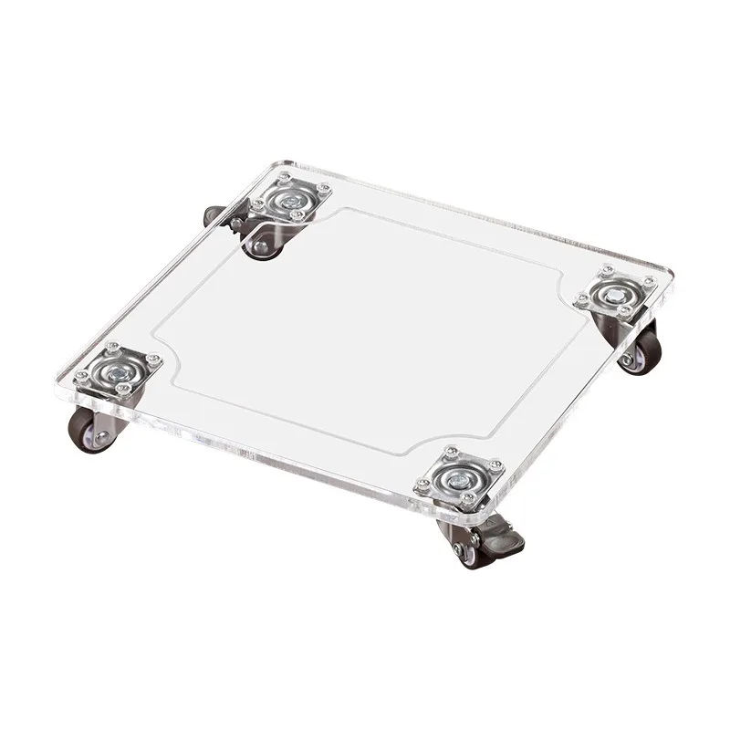 1 Set of Transparent Acrylic Movable Flower Pot Tray with Wheel Universal Roller Pulley Base Chassis Casters