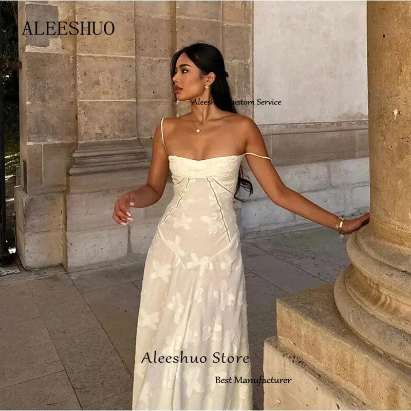 Aleeshuo Sweet Straight Evening Dress Spaghetti Strap Formal Women Strapless Prom Party Gowns Backless Lace Up Occasion Dress