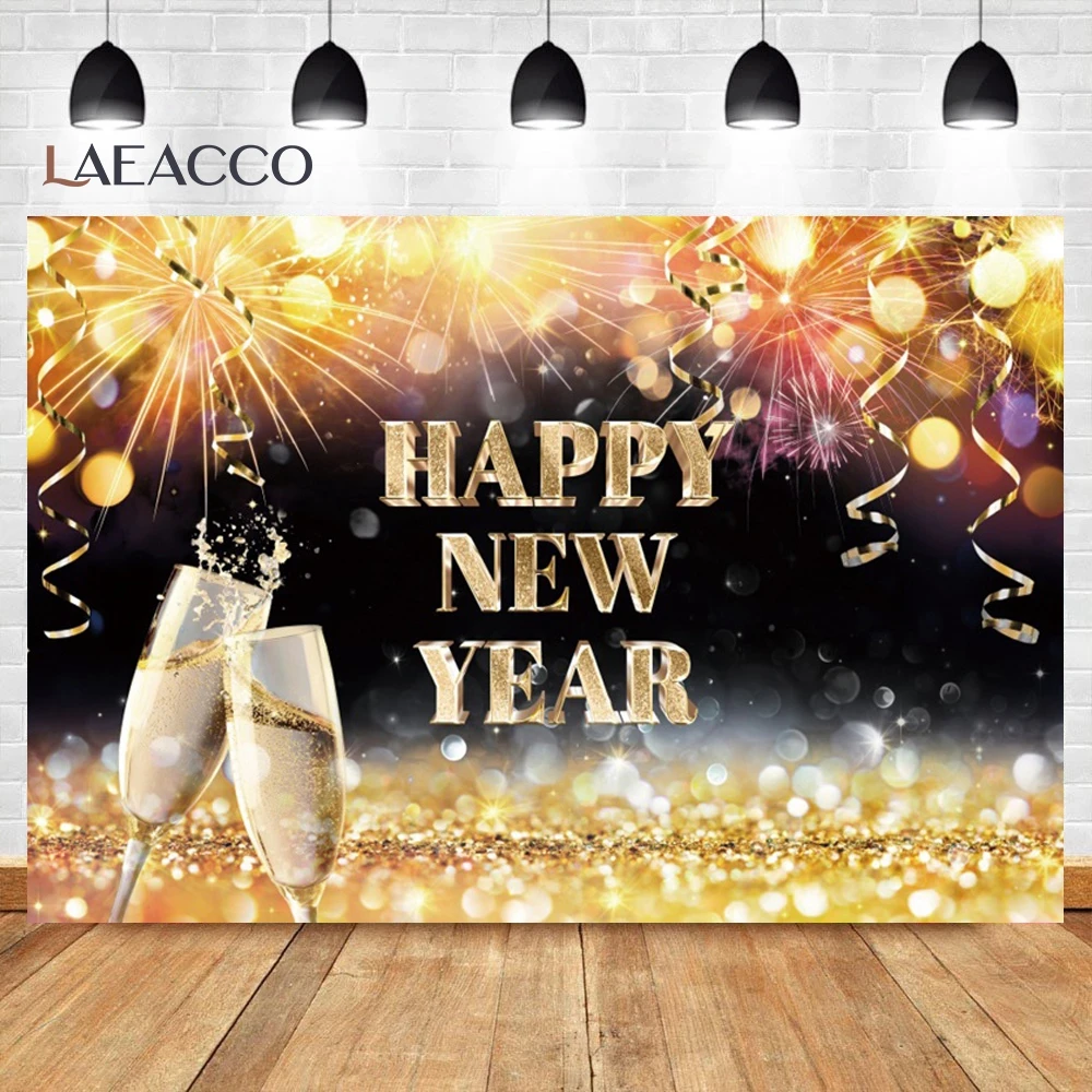 Laeacco-كؤوس البيرة ، خلفية ليلة رأس السنة الجديدة السعيدة ، الألعاب النارية ، ساعة منقطة ، ديكور الحفلات ، خلفية الصورة لاستوديو الصور